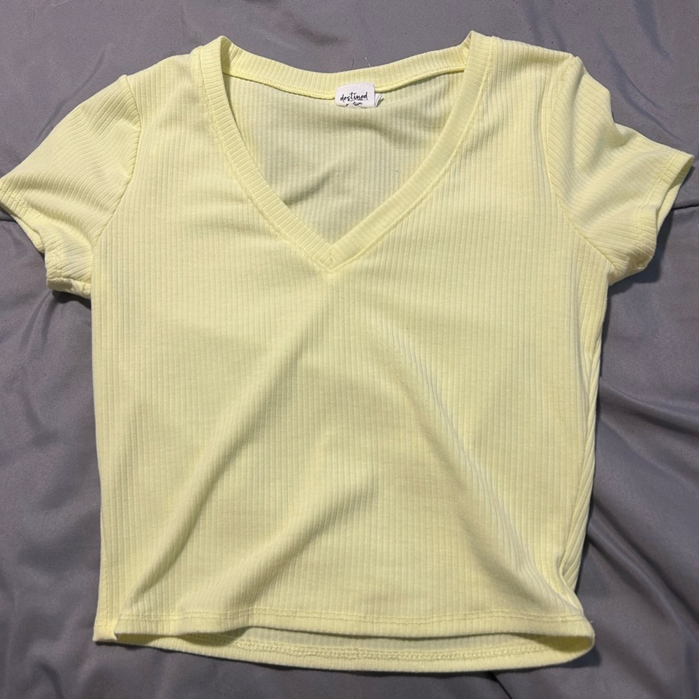 JoyLab Light Yellow V-Neck Ribbed Tee